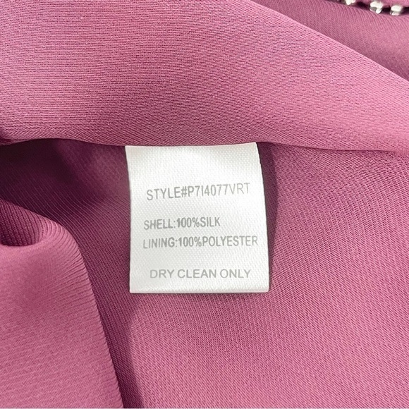 PARKER Women’s Burgundy Silk TESSA Choker Neck Bell Slv Keyhole Beaded Dress  XS - Picture 8 of 8